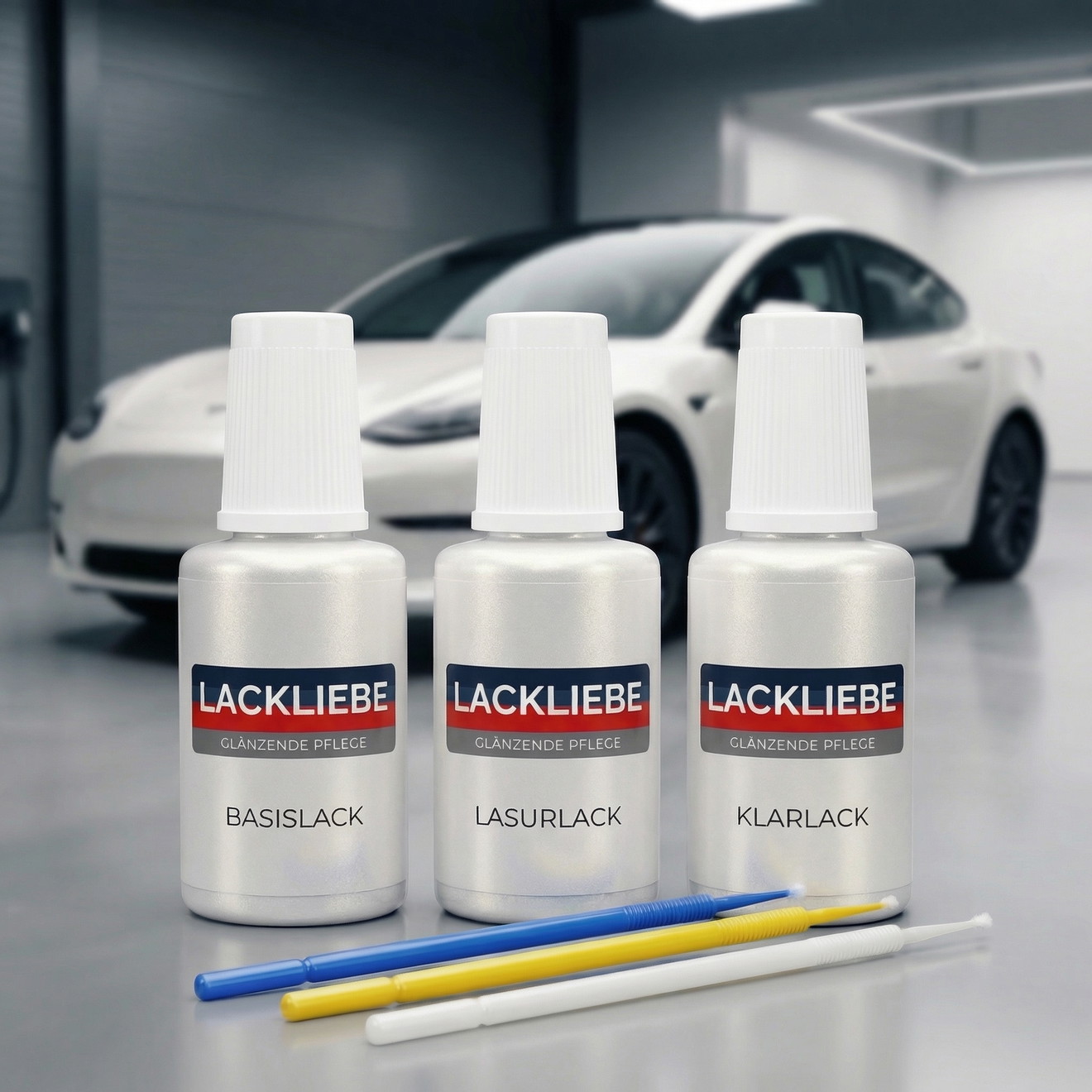 Zestaw lakierów dla Tesla Model S - PPSW Pearl White Multi-Coat - 3 buteleczki