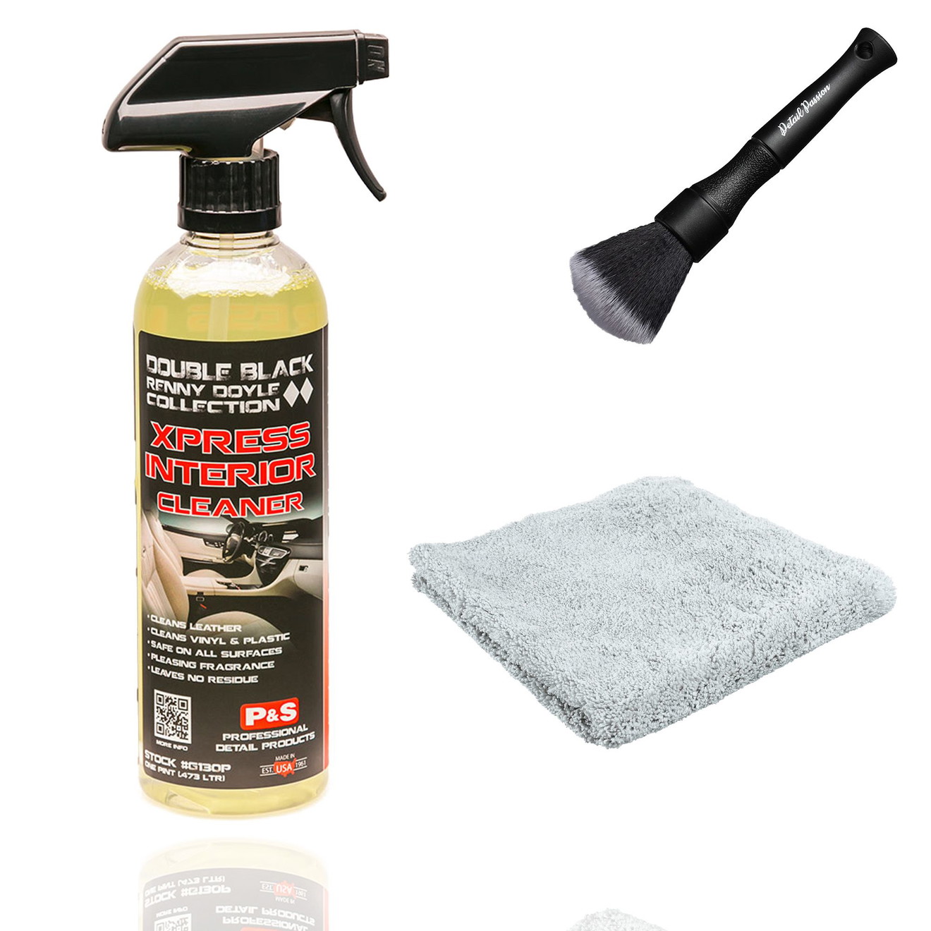 Set Entretien Intérieur Auto : P&S Xpress Interior Cleaner 473 ml + Chiffon Microfibre + Pinceau