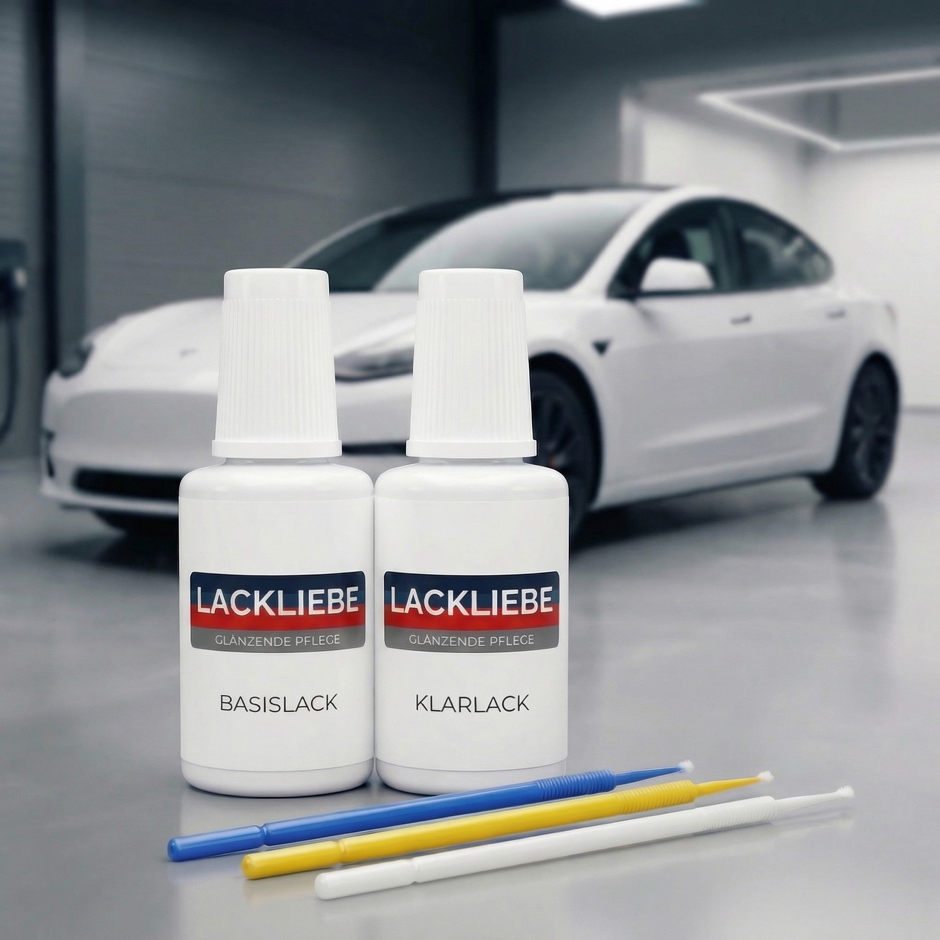 Zestaw pisaków lakierniczych dla Tesla Model X - PBCW Solid White - 2 butelki z kroplomierzem