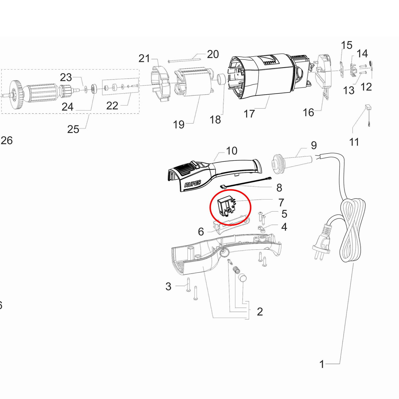 Rupes Schalter Power-Switch 45.284/UL für BigFoot LHR15 LHR21 ES Mark 2 II