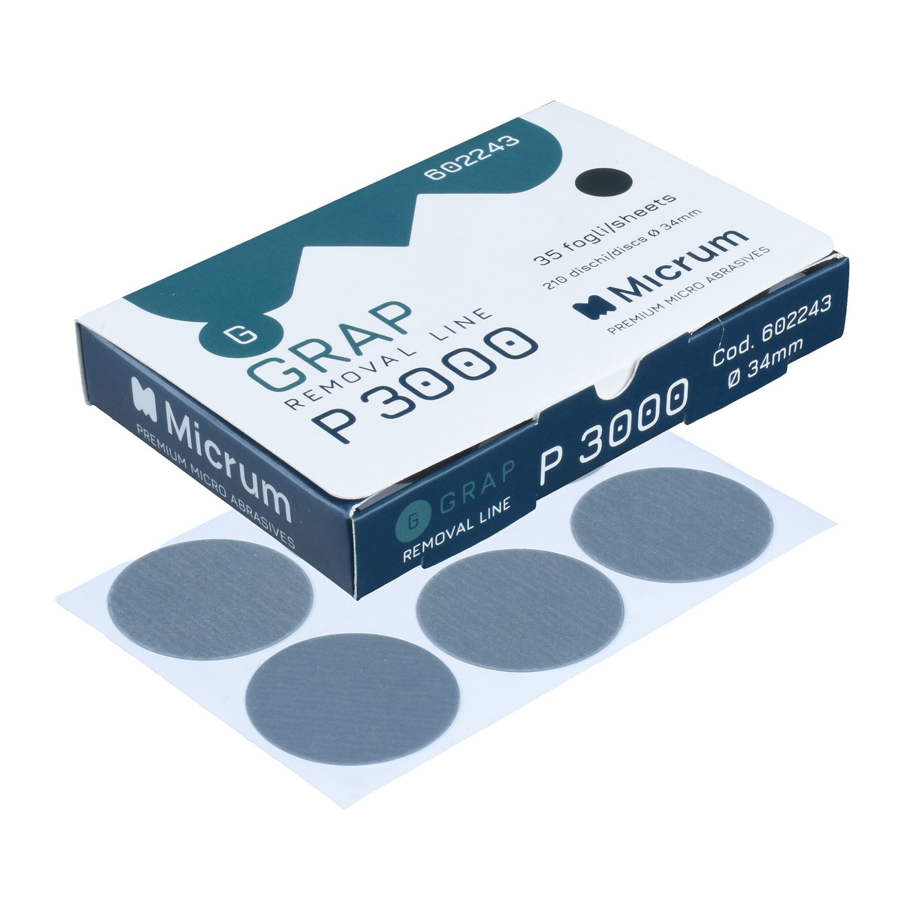 MICRUM Grap Rundschleifblüten Trockenschleifen P3000 Ø 34mm 210 Stück MICRUM Grap Sanding Blossoms Dry Sanding P3000 Ø 34mm 210 Pieces