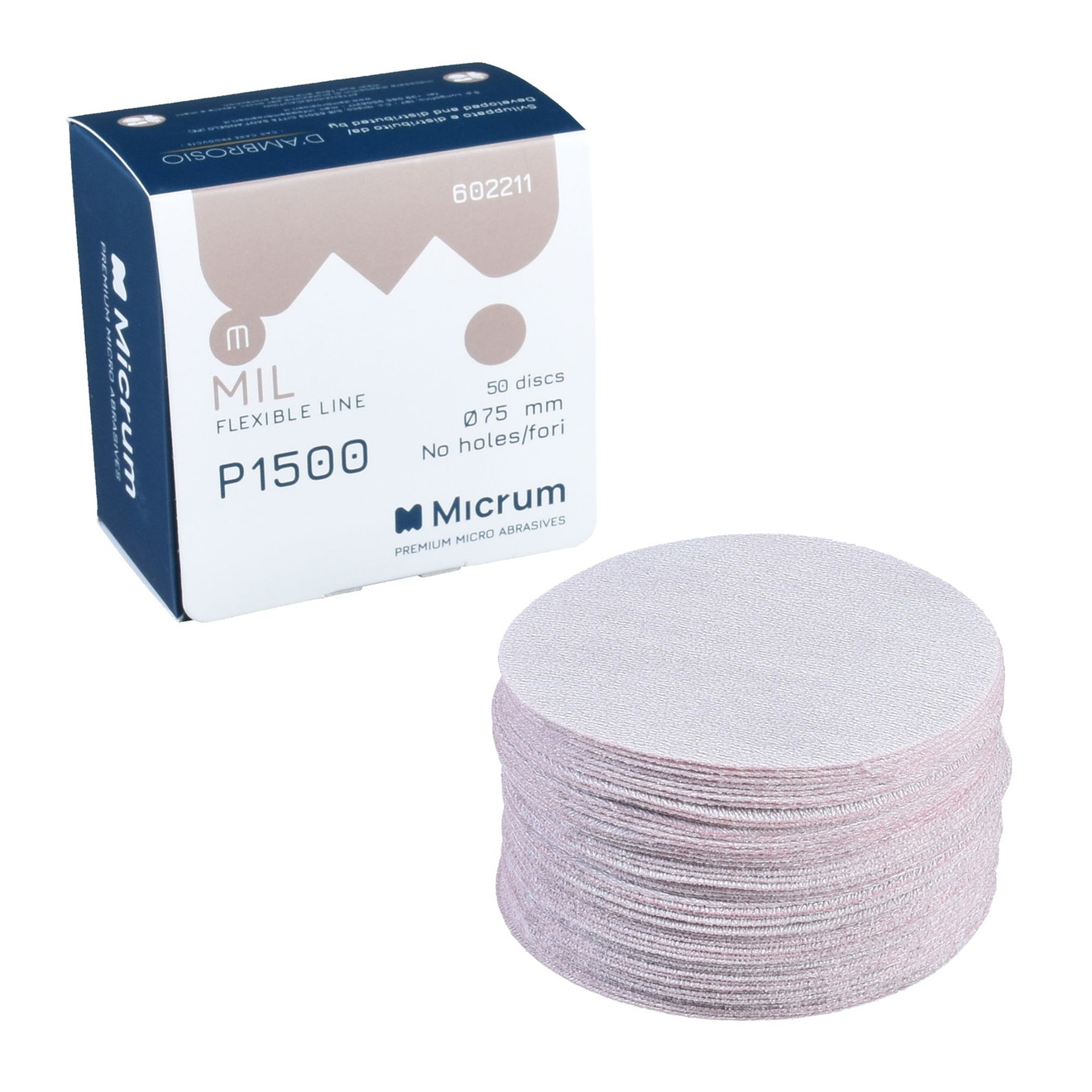 MICRUM Mil Dry Sanding Disc 75mm No Holes P1500 50 Pieces