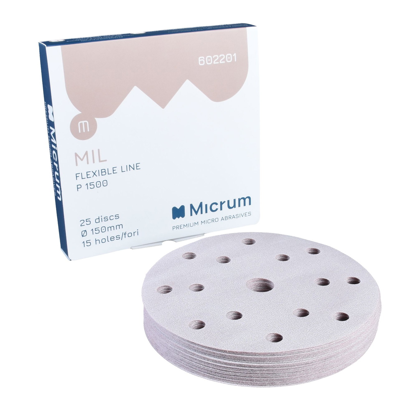 MICRUM Mil Trockenschleifscheibe 150mm 15 Löcher P1500 25 Stück MICRUM Mil Dry Sanding Disc 150mm 15 Holes P1500 25 Pieces