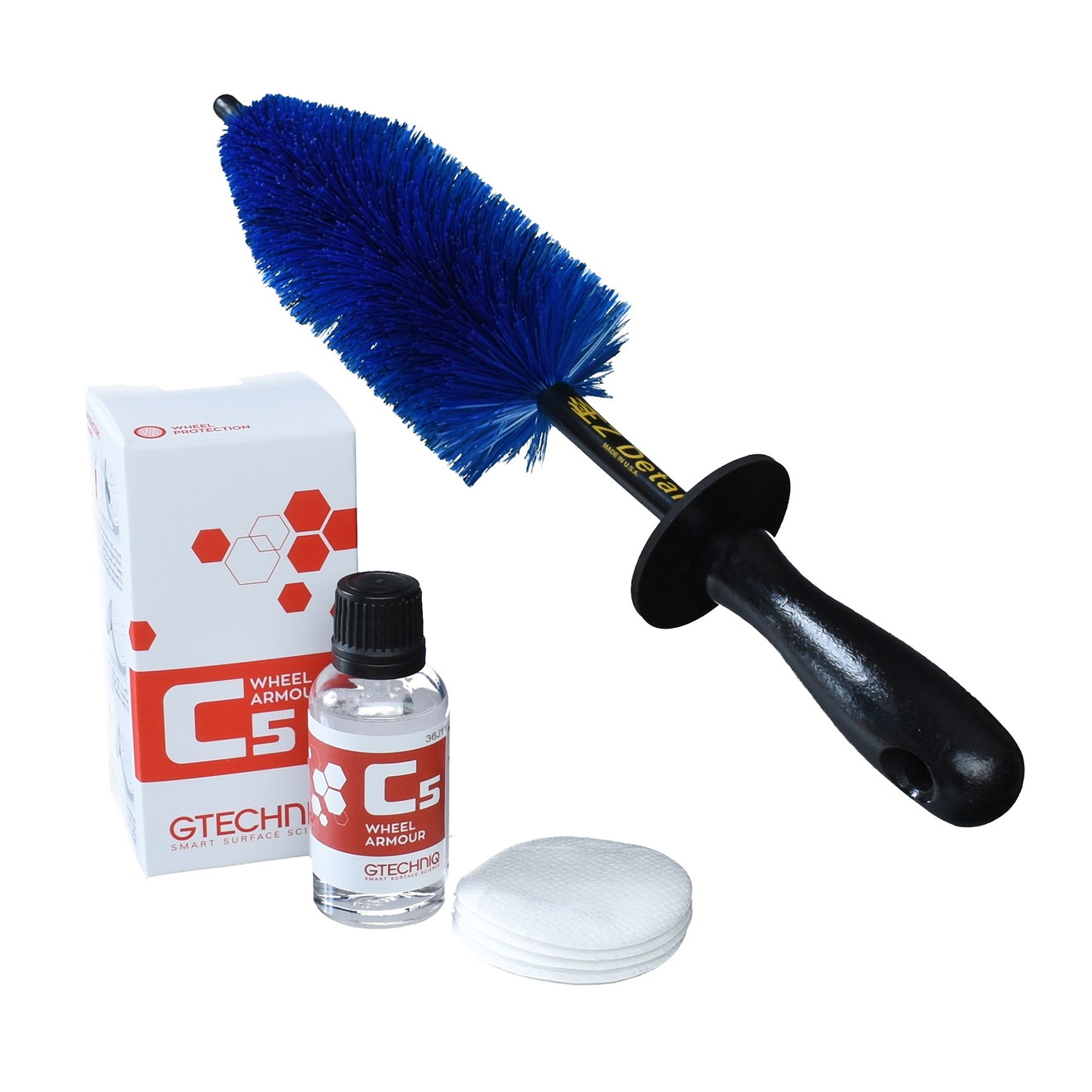Gtechniq + EZ Detail Coat & Clean Kit Felgenversiegelung plus Felgenbürste Gtechniq + EZ Detail Kit do czyszczenia i zabezpieczania felg