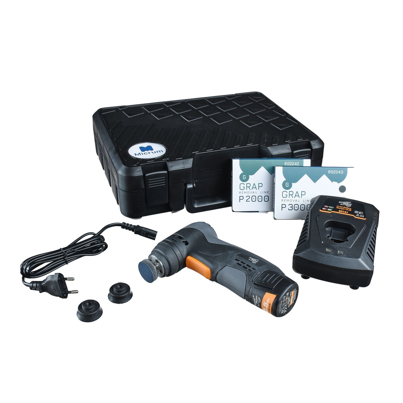 MICRUM ShineMate Akku SanderKit inkl. Schleifblüten + Schleifteller MICRUM ShineMate Battery Orbital Sander Kit 30mm 3mm Stroke with Sanding Discs