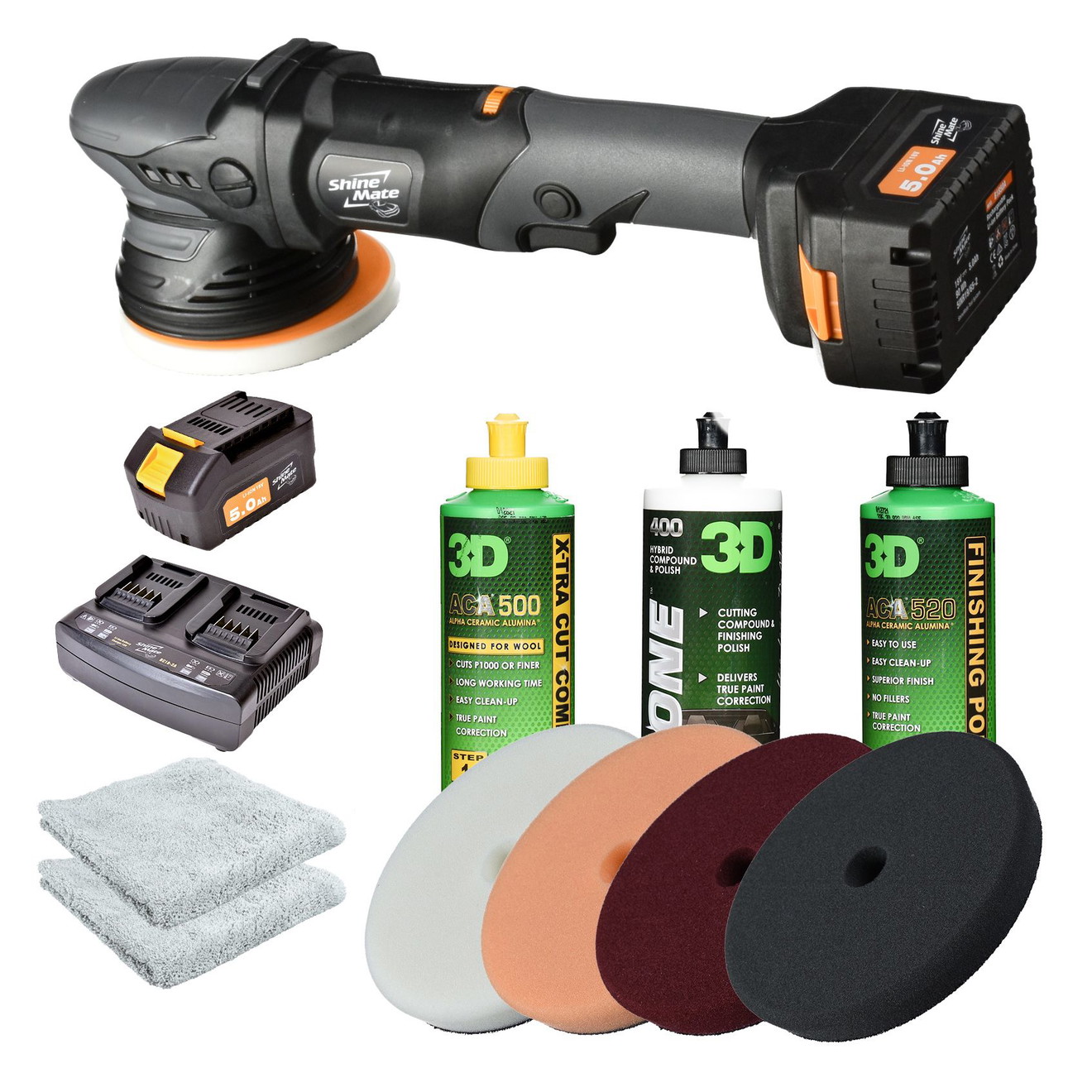 ShineMate Poliermaschine Akku-Exzenter 125mm EB351 5/15 DP Pro Set