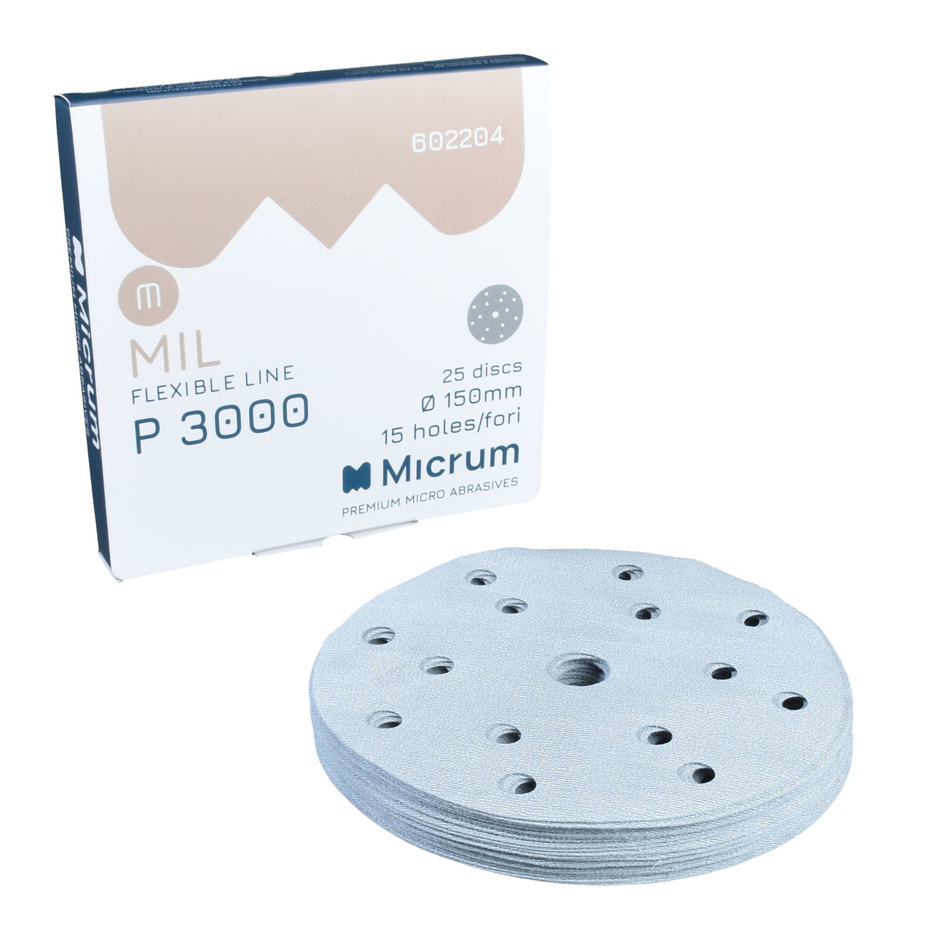 MICRUM Mil Dry Sanding Disc 150mm 15 Holes P3000 25 Pieces