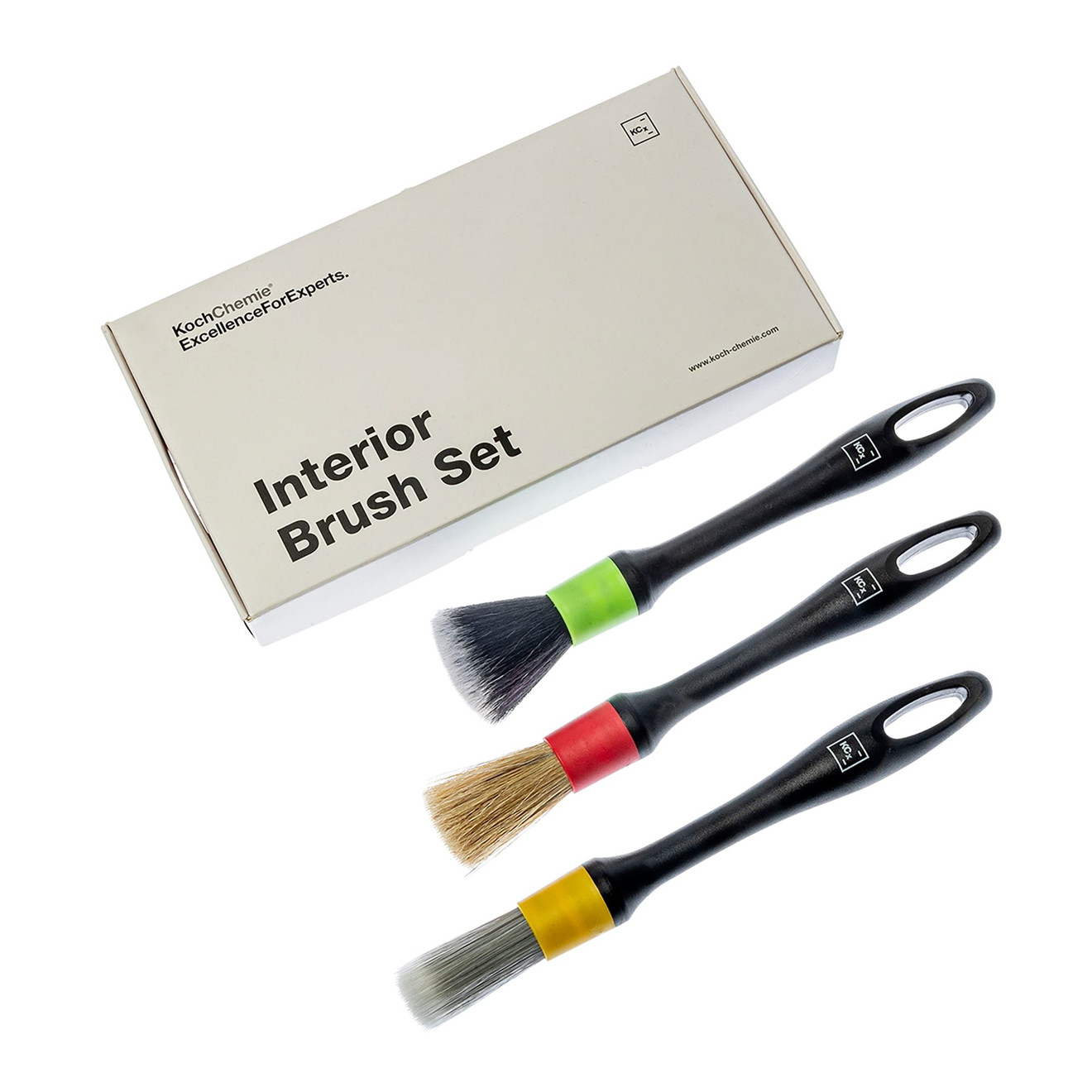 Koch Chemie Interior Brush Set - 3 Cleaning Brushes in Red, Yellow, Green