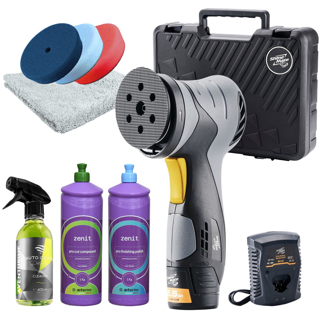 ShineMate Polerka EB213 Kit Akumulator Rotacja 75mm Detailing Godfather Edition