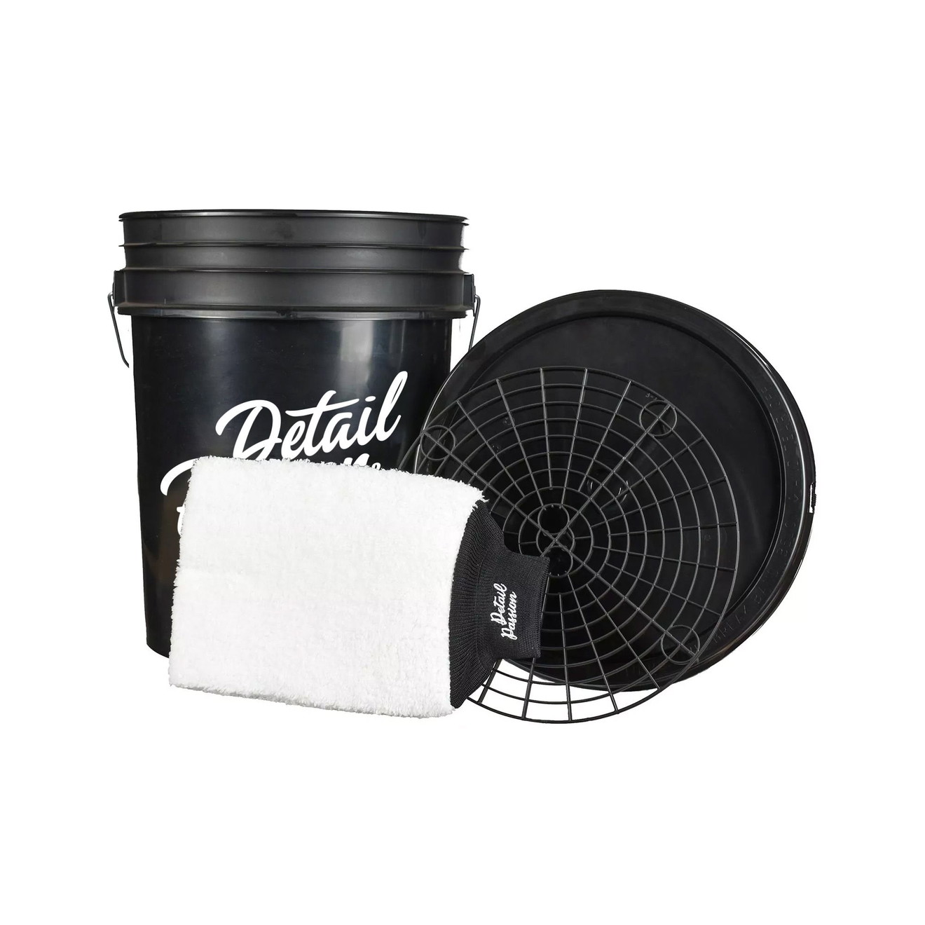 Detail Passion 20L Car Wash Set Black Bucket, Lid, Grit Guard, Wash Mitt