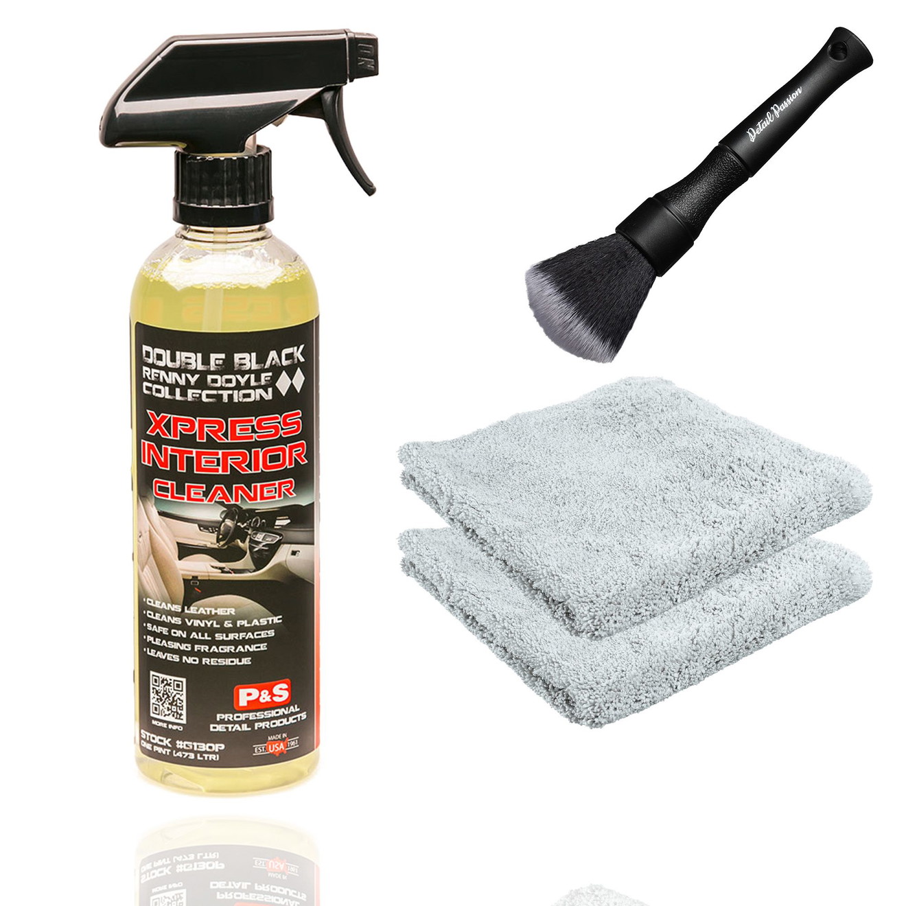 DP Innenraumpflege Auto Set: P&S Xpress Interior Cleaner 473 ml + 2 Mikrofasertücher + Pinsel