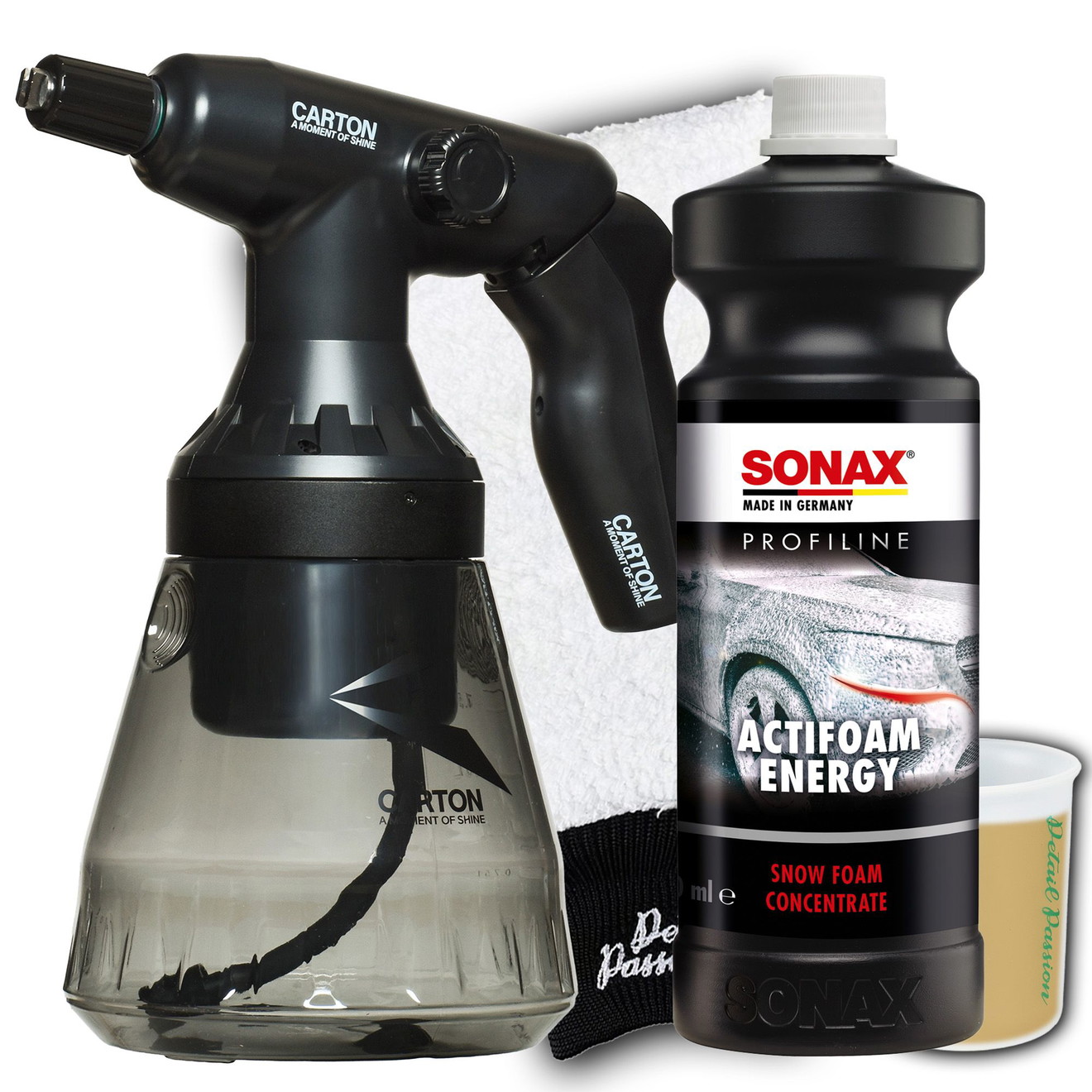 Carton Akku e Foamer Sonax Actifoam Bundle Schaumsprüher + Waschzubehör Akku Schaumsprüher