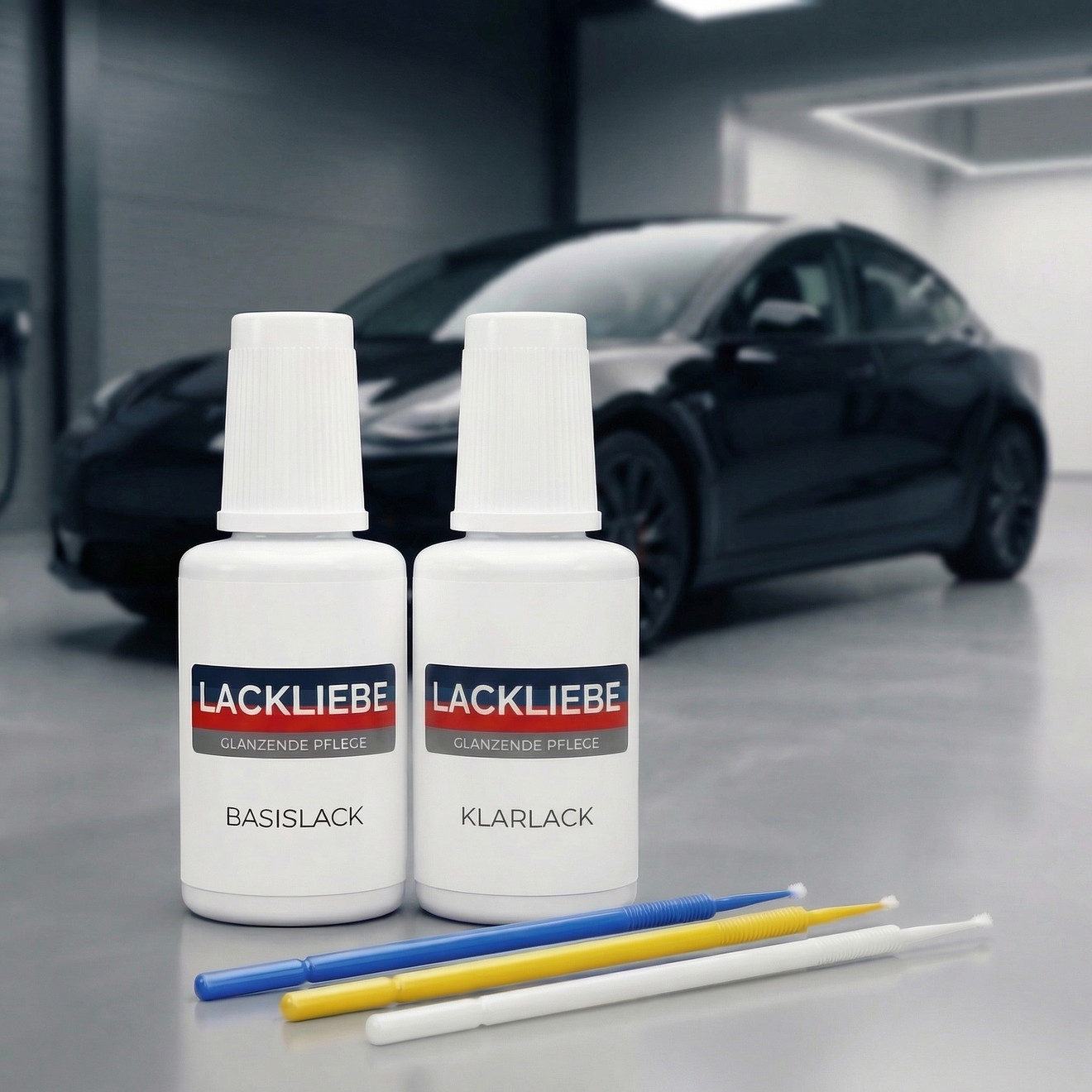 Lackstift Set für Tesla Model 3 - PX02 Diamond Black - 2 Tupfflaschen